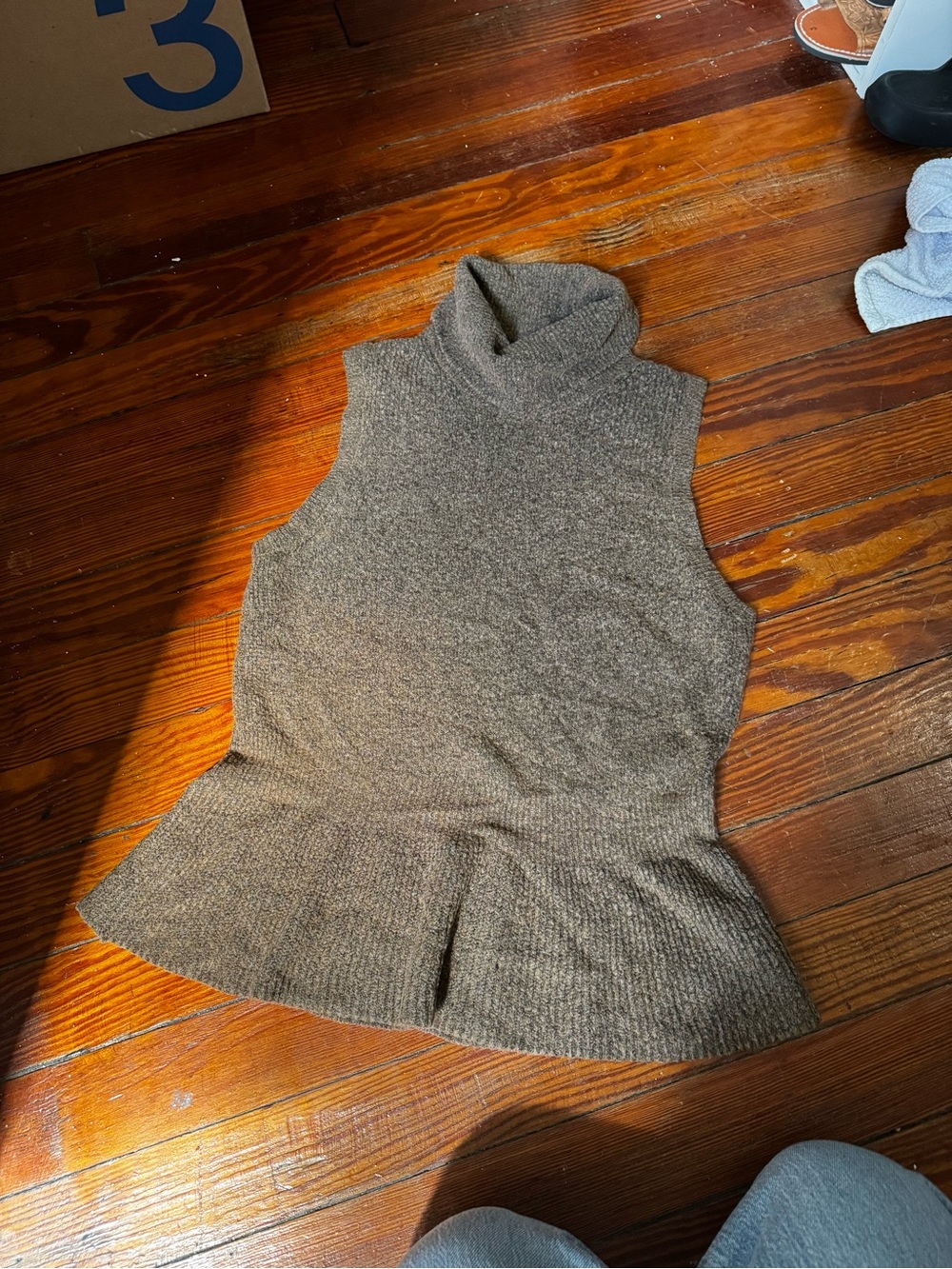 White House Black Market Brown Sleeveless Turtleneck Peplum Sweater